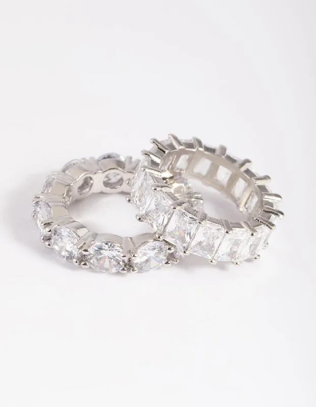 Rhodium Cubic Zirconia Baguette Ring Stack Pack