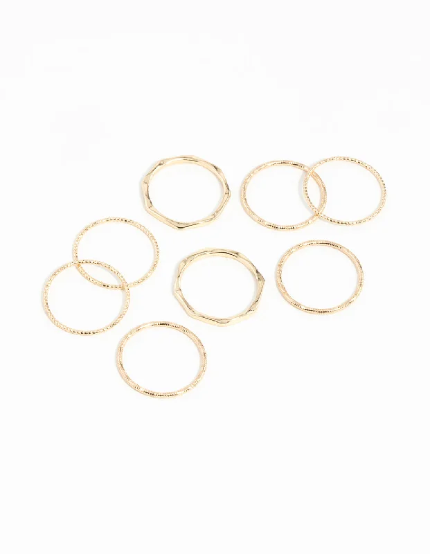 Gold Diamond Cut Ring Stack 8-Pack