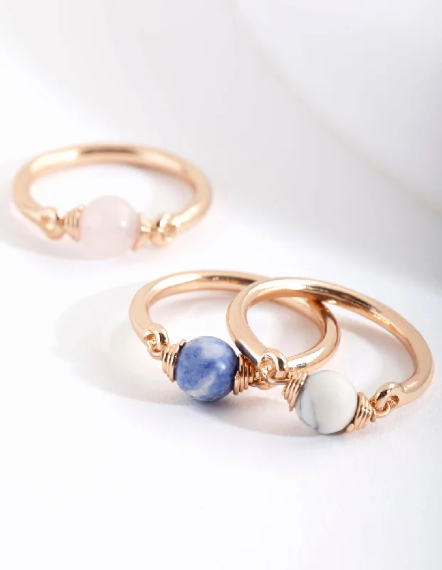 Gold Semi-Precious 3 Ring Stack Pack