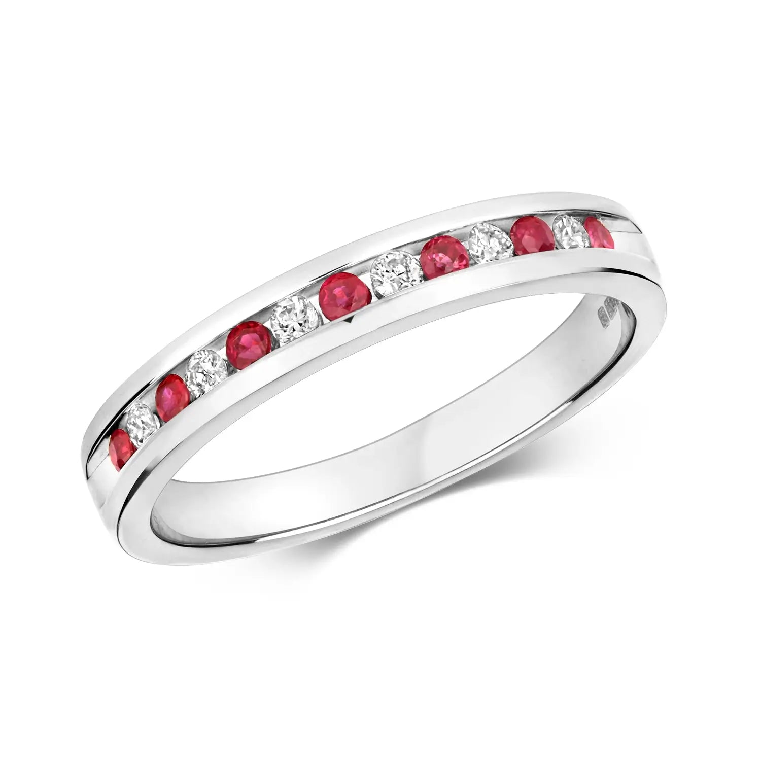 Ruby & Diamond Solid White Gold Half Eternity Ring