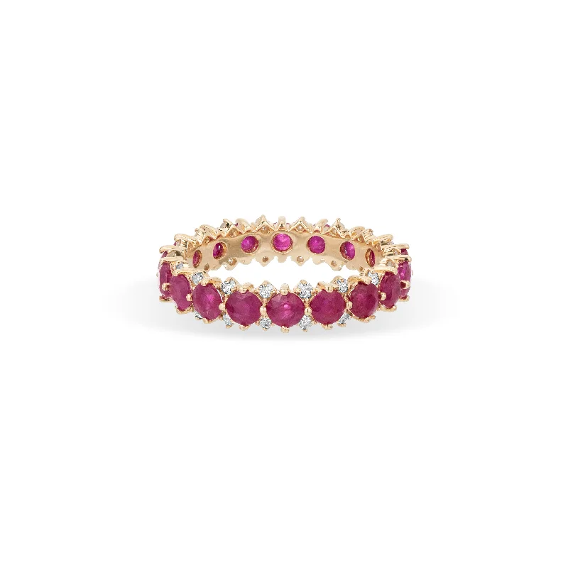 Ruby or Sapphire Rounds Eternity Band Ring with Diamonds