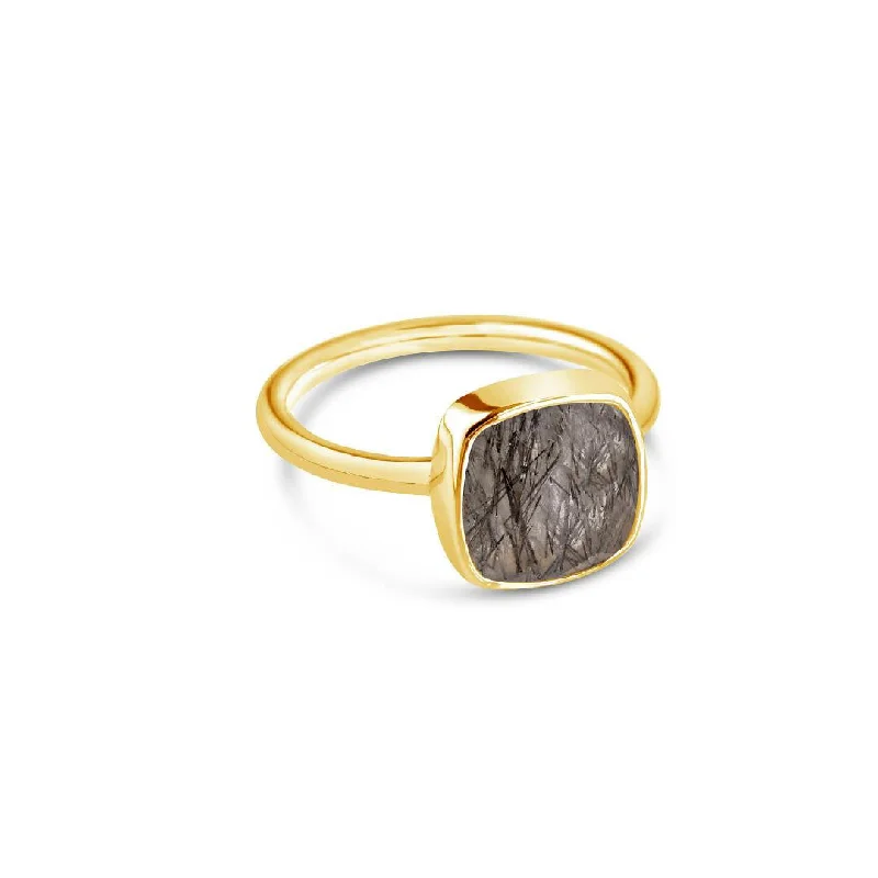 Rutilated Quartz Cocktail Ring | Gold