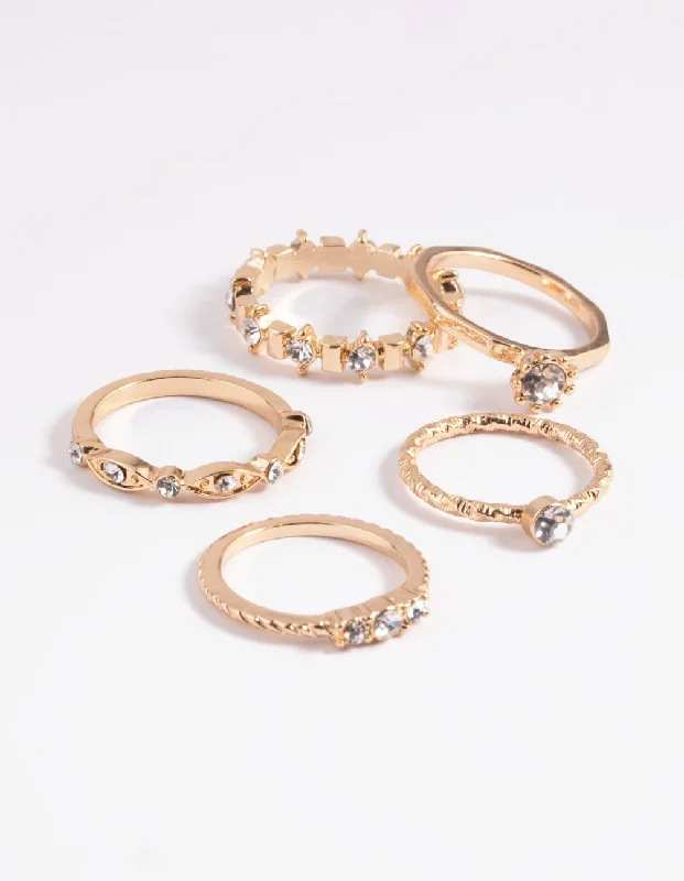 Gold Classic Bling Ring Stack Pack