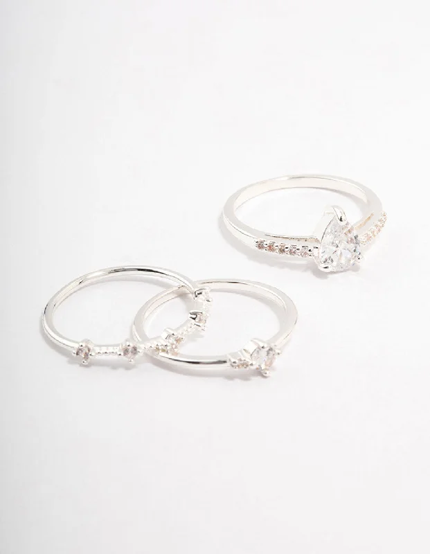 Silver Plated Elegant Stacking Ring 3-Pack