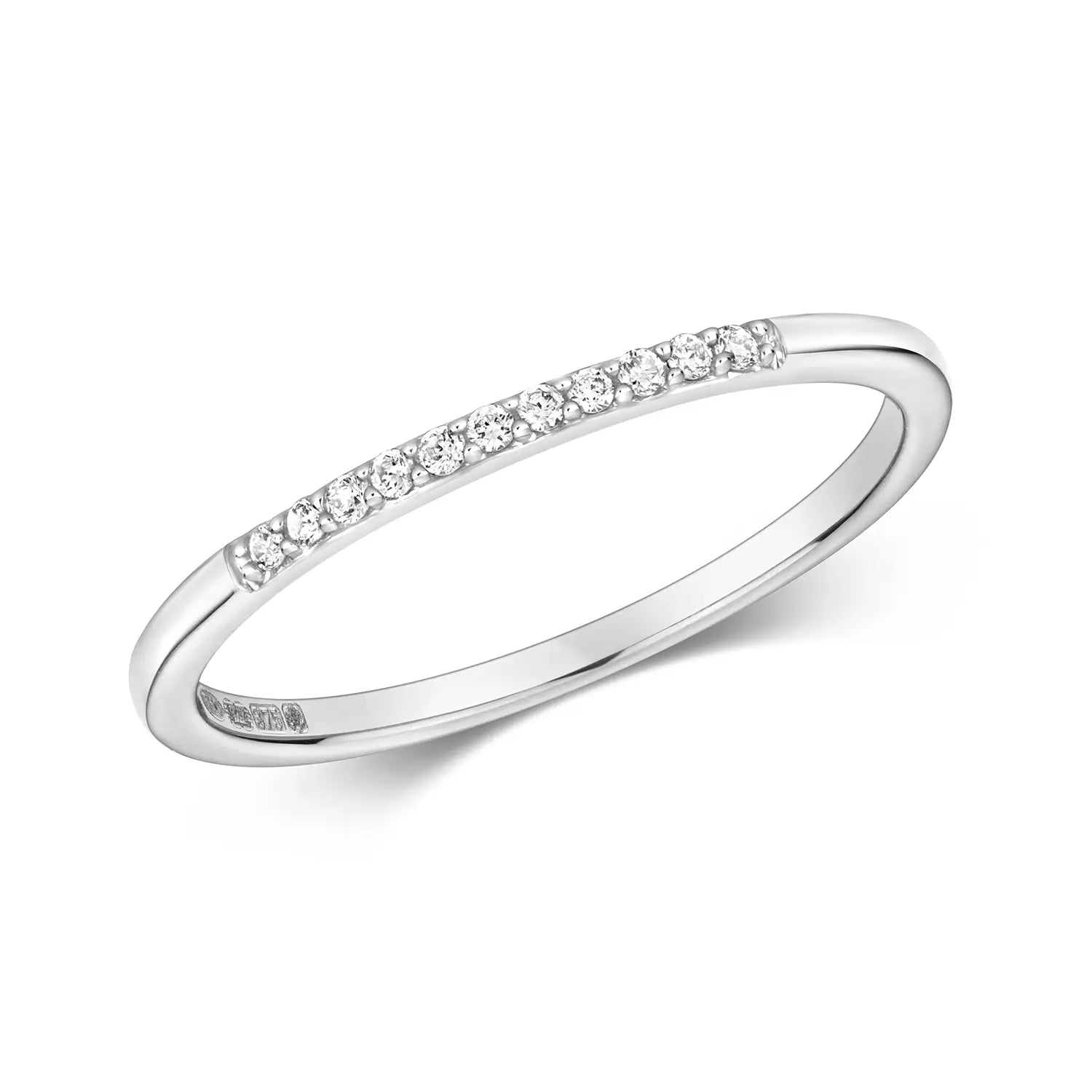 Solid White Gold Eleven Diamond Fine Band Ring