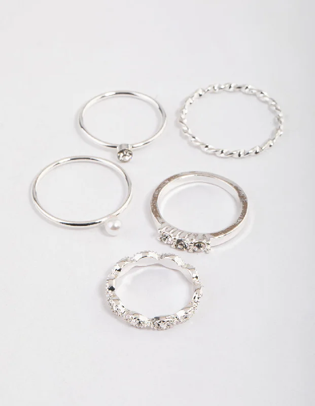 Silver Pearl & Stone Marquise Ring Pack