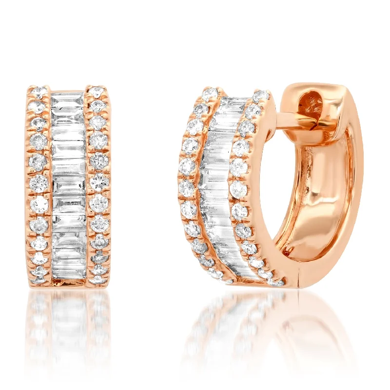 Stack Baguette Wide Diamond Hoop Earrings