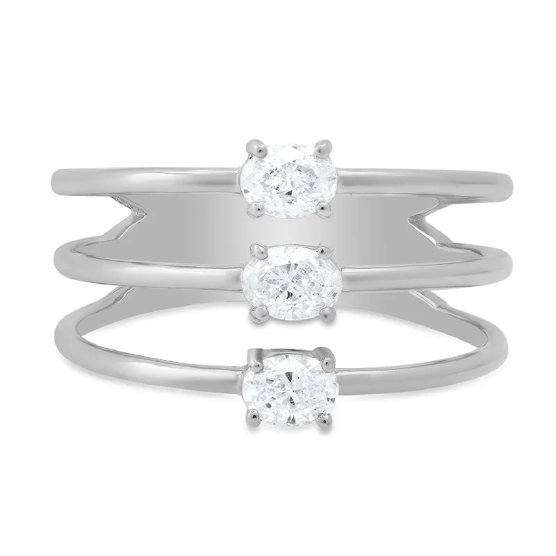 Straight Up Oval Shape Diamonds Stacked Ring