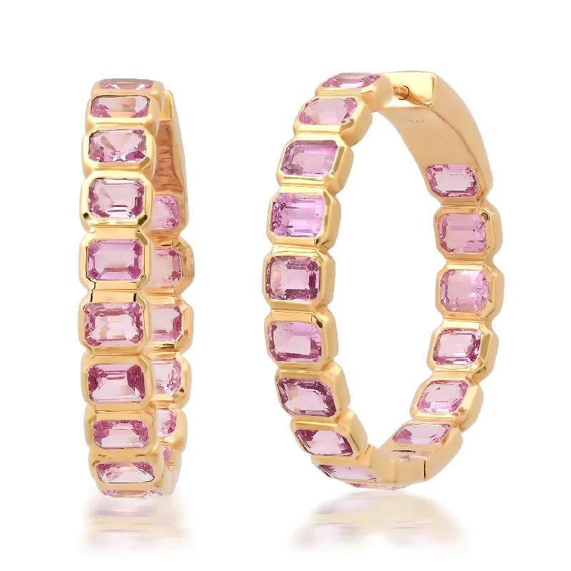 Stunningly Stacked Bezel Set Pink Sapphire Hoops