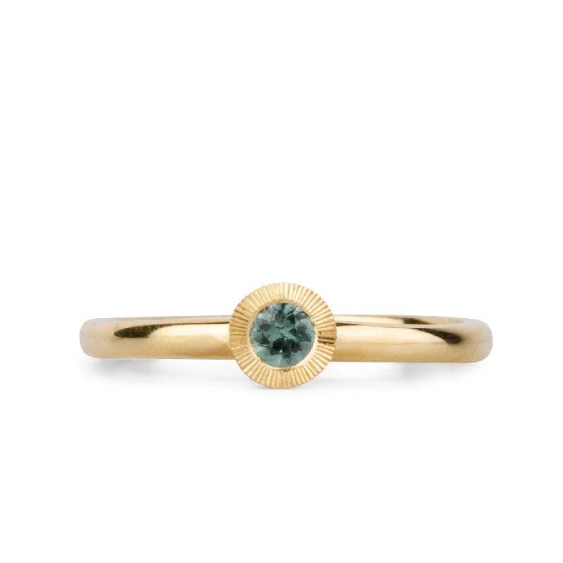 Teal Montana Sapphire Large Aurora Stacking Ring in Yellow Gold