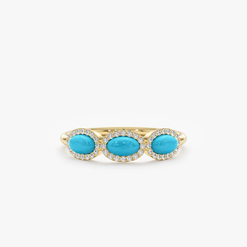 Triple Turquoise Diamond Ring, Blu