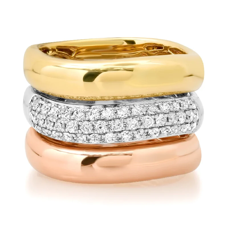 Trois Tiers Mixed Metal Gold & Diamond Stacking Ring