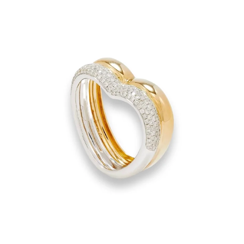 Two Tone Pave Diamond & High Polish Heart Ring