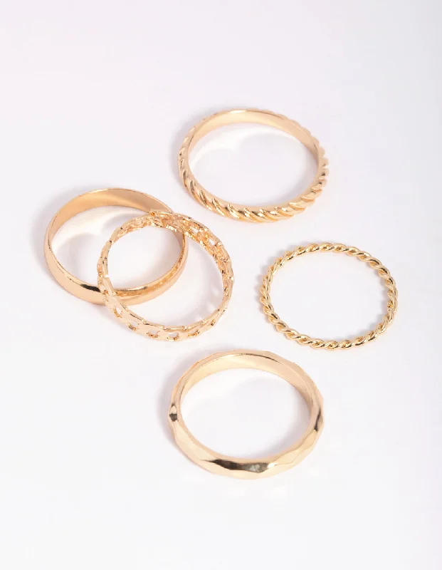 Gold Chain Link Ring 5-Pack