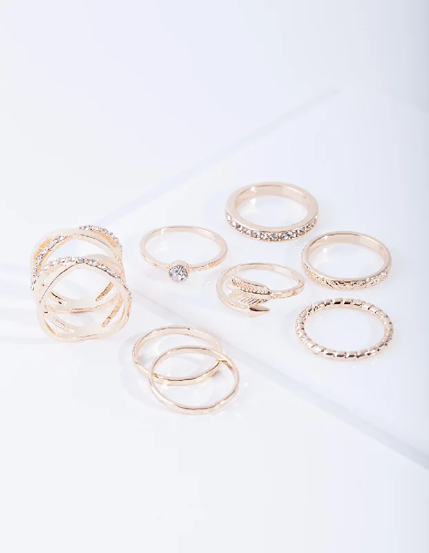 Gold Double Crossover Diamante Ring 8-Pack