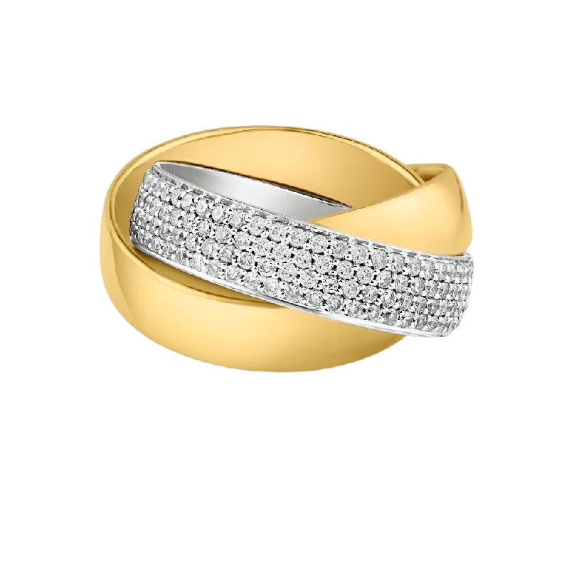 Wide Gold & Diamond Trinity Band Ring